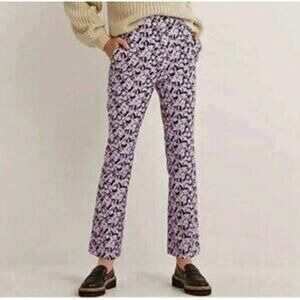 Boden Floral Pants Navy Pink Slim Crop Soft Academia Preppy Size US 6